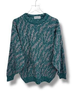 VTG 80's Panache sweater men's M crew pullover textured wool blend oversized
